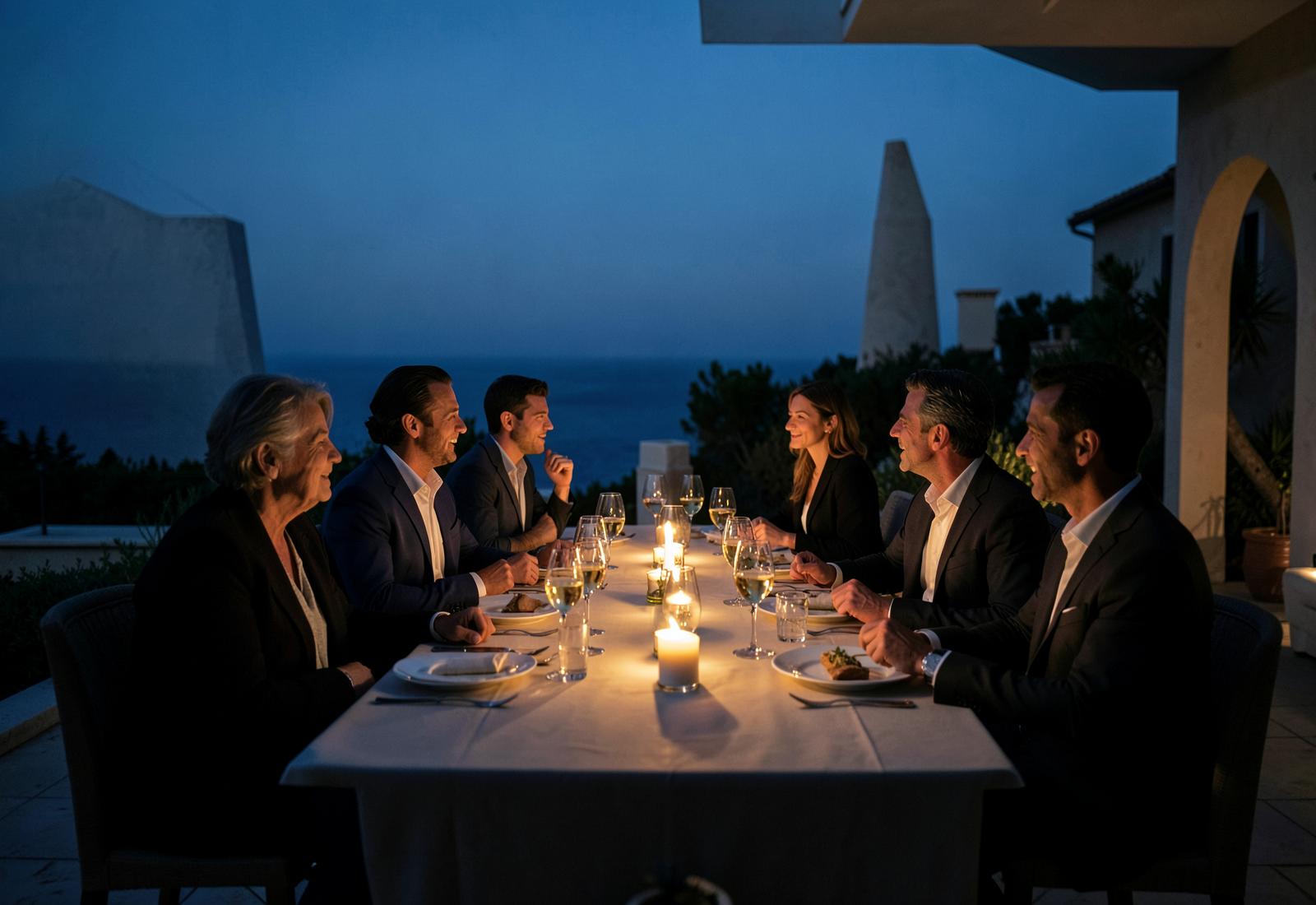 People sharing a personal conversation over dinner