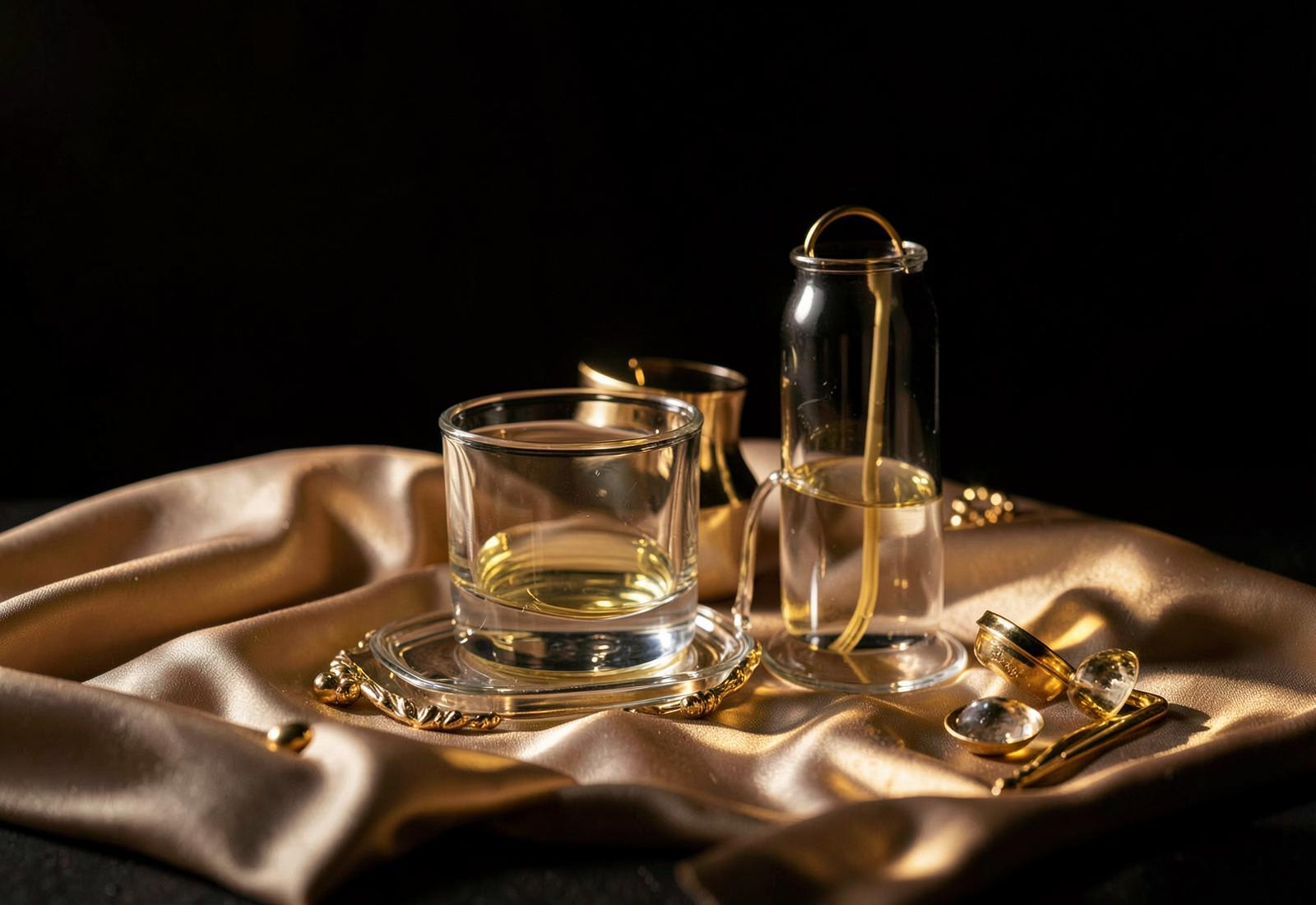 Beauty editorial still life in gold light